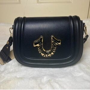 True Religion Black and Gold Crossbody Bag
